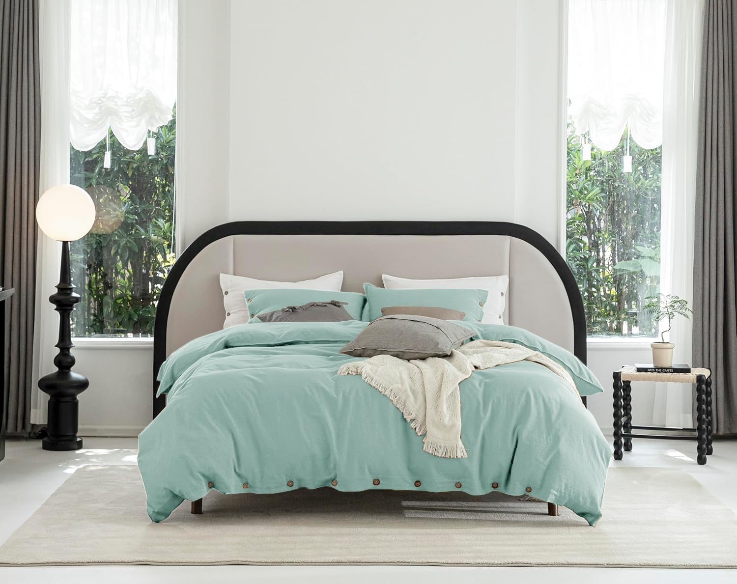 Talasily Linen Duvet Cover Queen - Linen and Cotton Blend Duvet Cover Set, Soft and Cool, Button Closure, 3 Piece Set, 1 Duvet Cover 90x90 & 2 Pillowcases (Soft Blue, Queen)