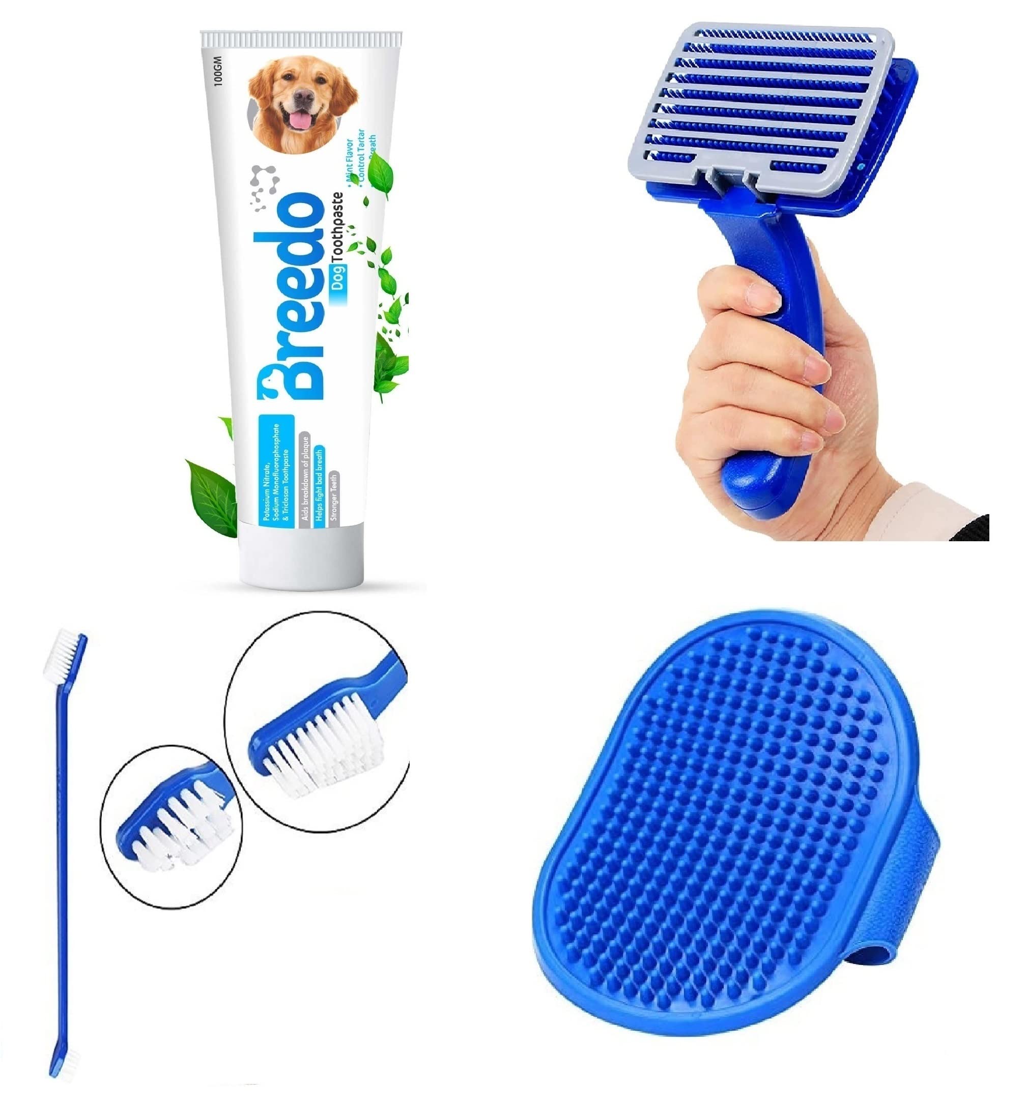 Breedo (Combo of 4) Toothpaste + Slicker + Bath Gloves + Teeth Brush For All Breed Dogs Combo Kit for Dog| Cat| Monkey| Rabbit| Hamster|Dog Comb|Pet Comb| Dog Toothpaste| Dog Teethbrush (B0BYZJWCL5) Amazon Price History, Amazon Price Tracker