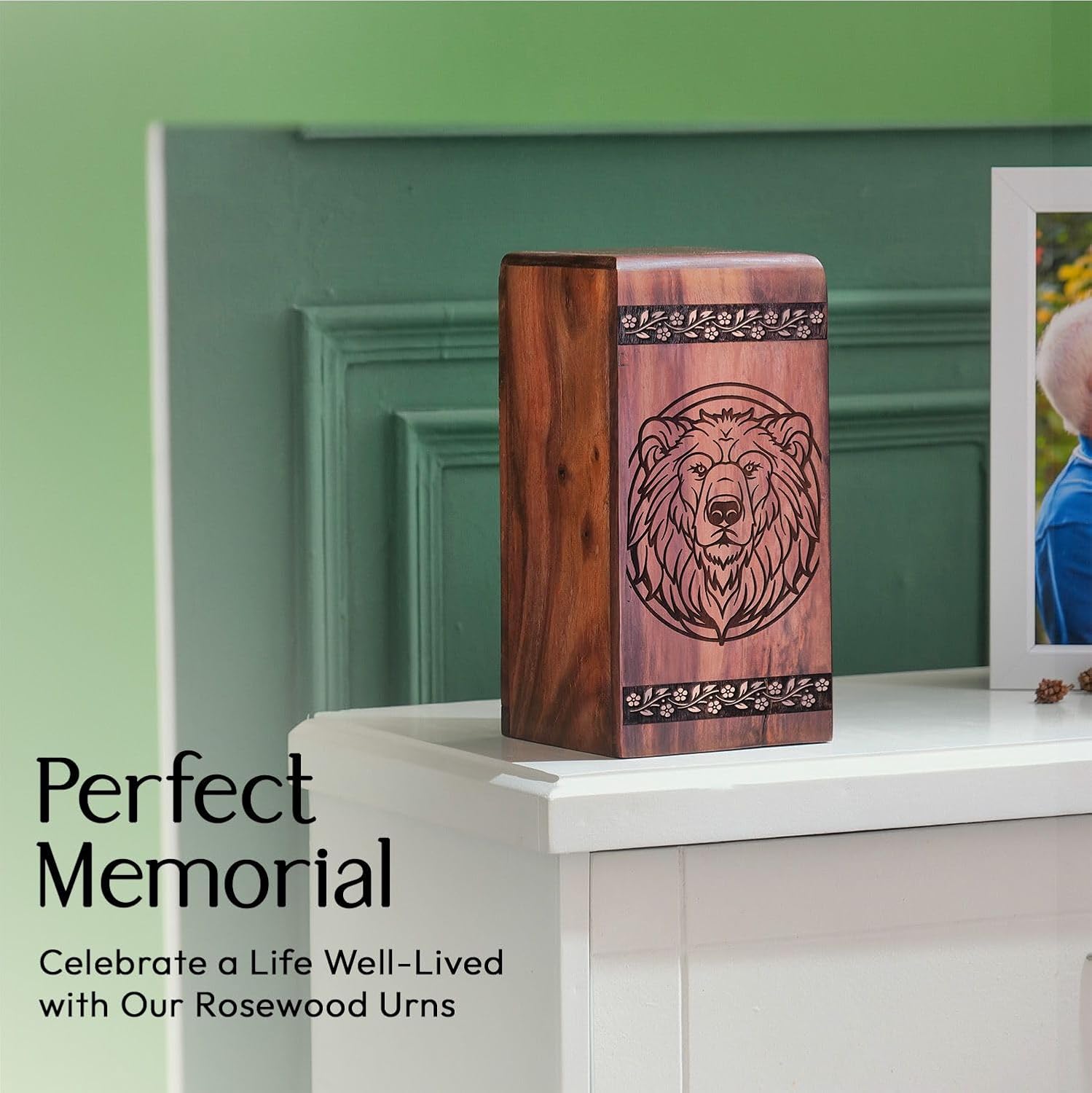 Bear Urn for Father Ashes - Large Urns for Cremation Ashes Mother - Wooden Funeral Urns Human Cremation Boxes Human 11.25 Inch