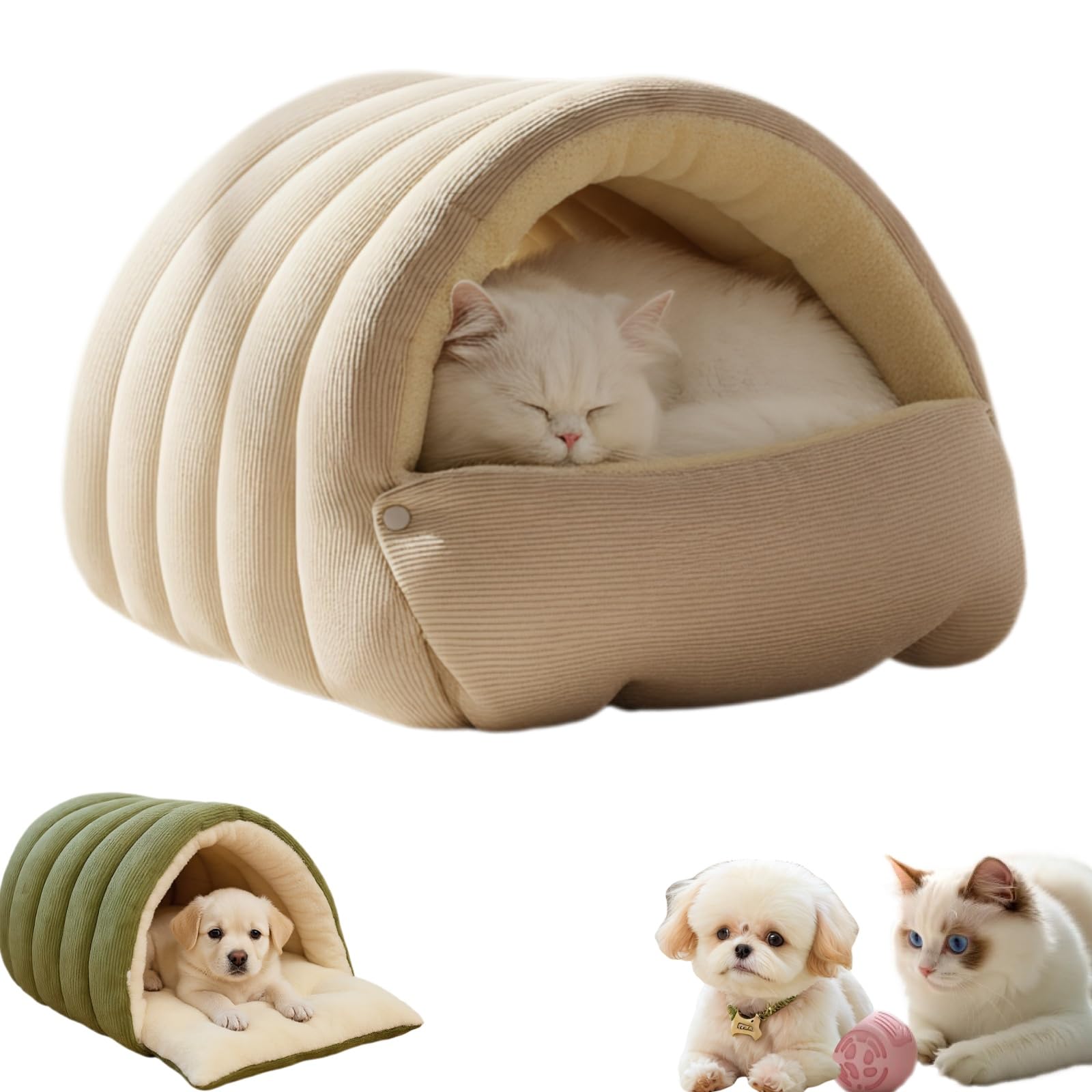 Cozy Monster Cat Bed, Pet Cave for Indoor Cats, Soft and Warm Cats House Tent Bed,Removable Washable Dual-Purpose Pet Nest,Winter Warm Cat Bed for Indoor Cats,Kittens and Small Dogs (Beige, L)