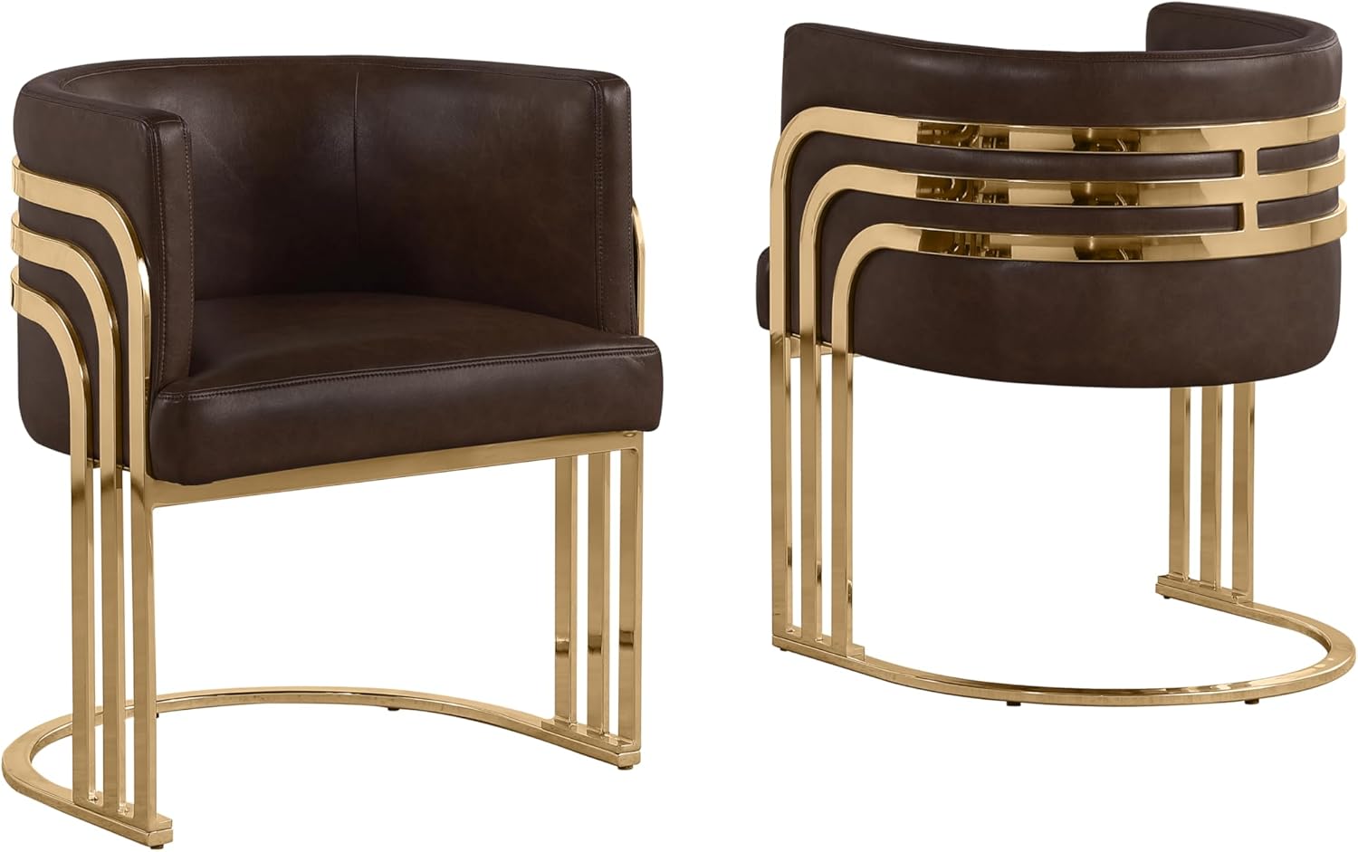 Leath-Aire Fabric Barrel Accent Chair Set of 2, Modern Upholstered Armchairs with Chrome Metal Base, Gold Frame, Available in Mocha, Toffee, or Espresso