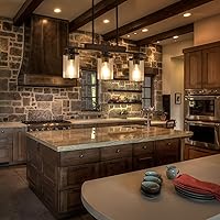 Vista 4 de Lámpara de Isla de Madera para Cocina/Restaurante, Accesorio de Comedor Estilo Granja de 3 Luces/Candelabro Sobre Mesa/Bar, Accesorios