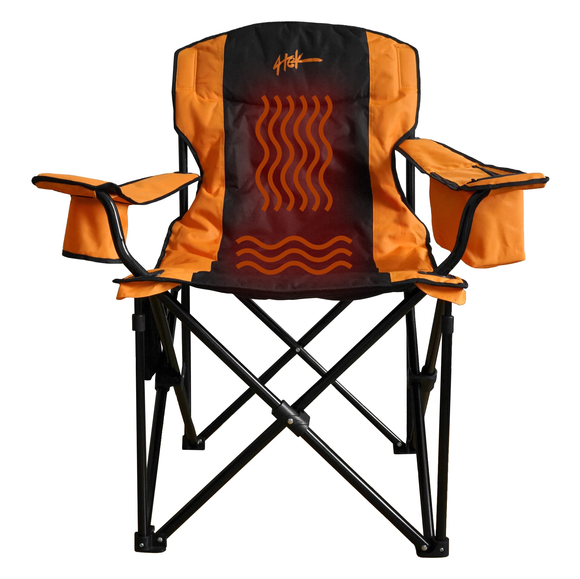 4TEK - Heated Chair - Portable Chair Perfect for Outdoor Camping, Sports, Beach, Lawn and Picnics | Orange & Black | Large Seat - Includes Battery Power Bank