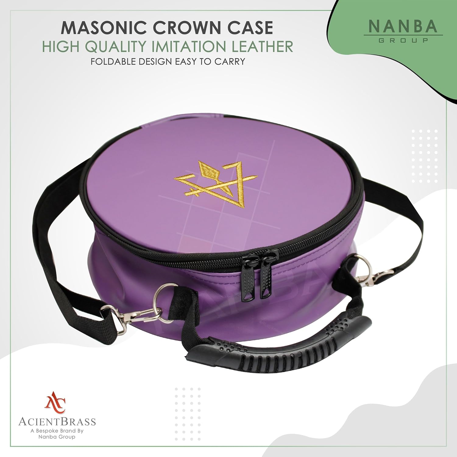 Premium Masonic Cap Case – Imitation Leather Hat Box with Adjustable Shoulder Strap & Foldable Design - Machine Embroidery (Cryptic Masons Royal & Select)