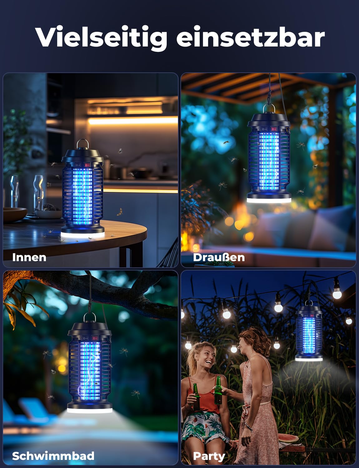 YISSVIC Insektenvernichter Elektrisch, 4200V Mückenlampe 15W, Elektrische Fliegenfalle 2-in-1 mit LED-Beleuchtung, UV-Lampe gegen Mücken und Fliegen, IPX4 für Innen und Außen