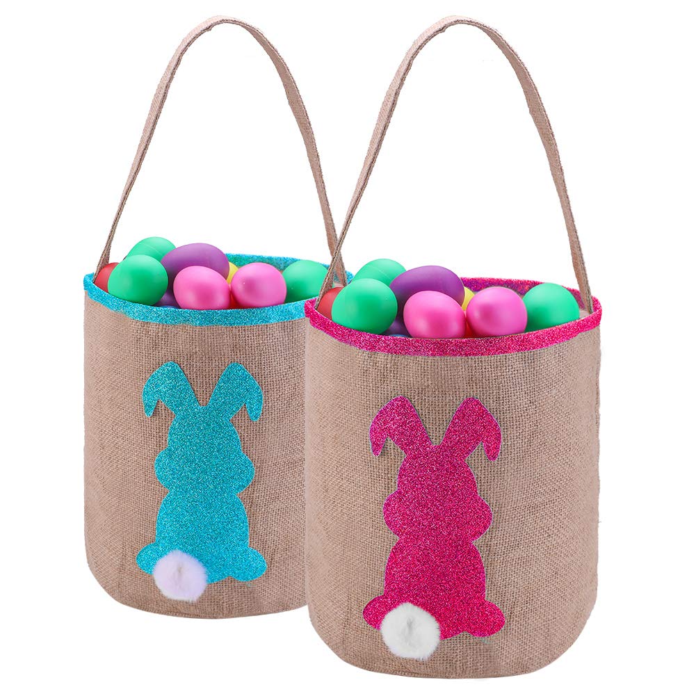 MonceyEaster Burlap Basket, Easter Bunny Bag Canvas Tote Baskets for Kids to Carry Candy Gifts and Eggs Multi Moncey-20190315-06