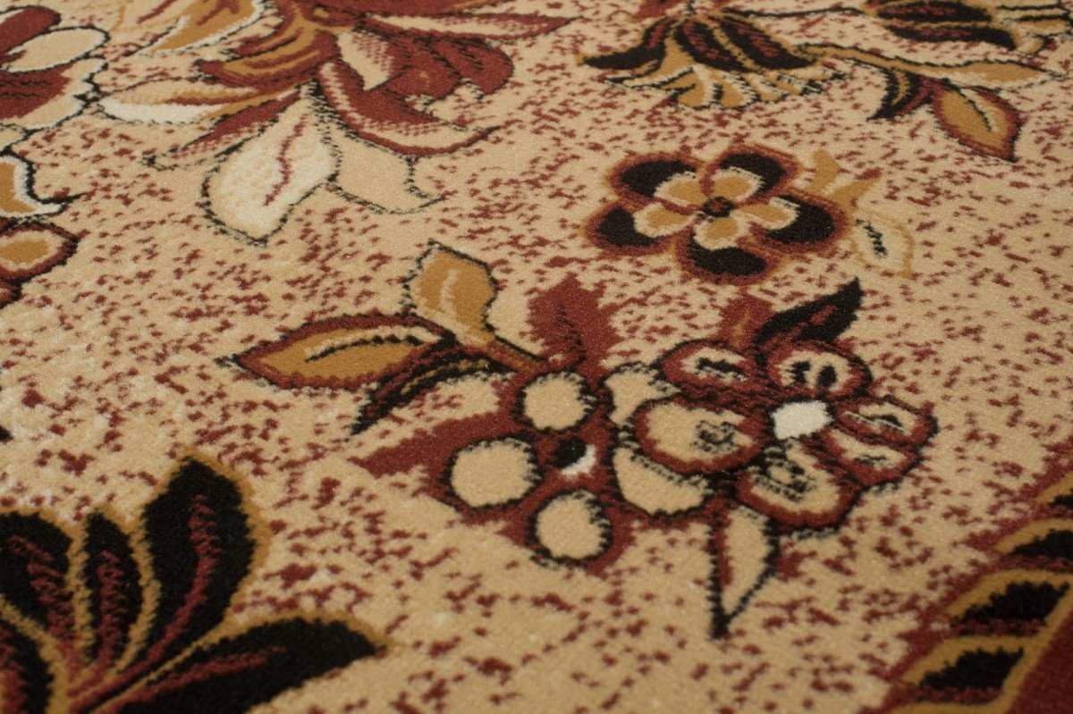 Tapiso Atlas dywan z krótkim włosiem, do salonu, sypialni, nowoczesne kwiaty, liście kwiatowe, beżowe, brązowe, bordiura ÖKOTEX 160 x 220 cm
