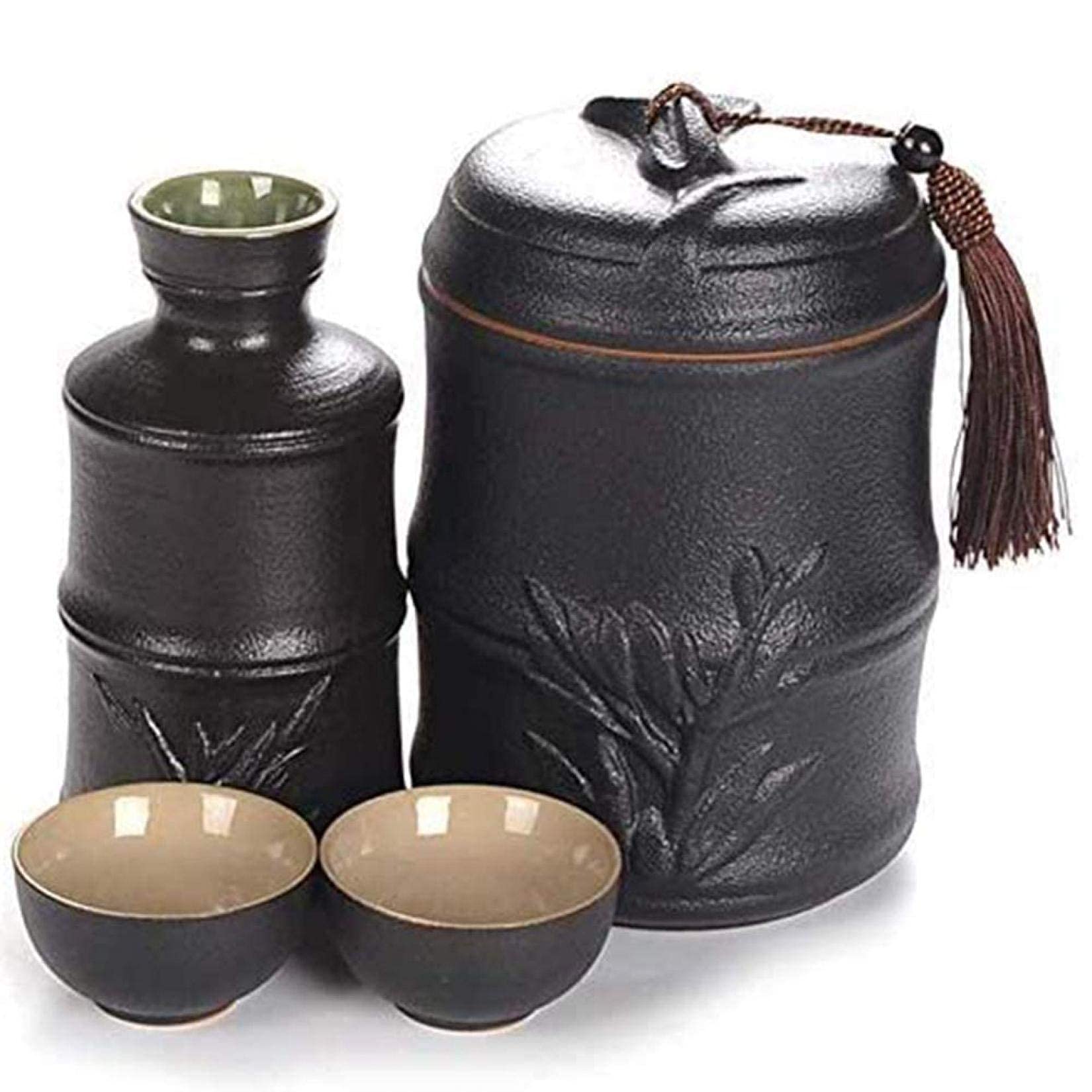 Juego de sake de cerámica negra, ideal para cenas japonesas y noches de relax en casa