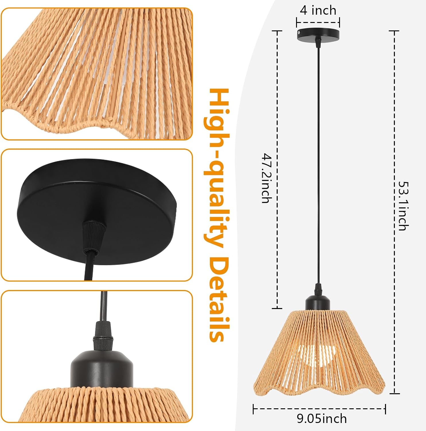 Boho Battery Operated Pendant Lights,Rechargeable Pendant Light with Remote,Rattan Pendant Light Fixtures for Kitchen Island,Boho Hanging Lights for Dining Room Bedroom Hallway Entryway(2 Pack)