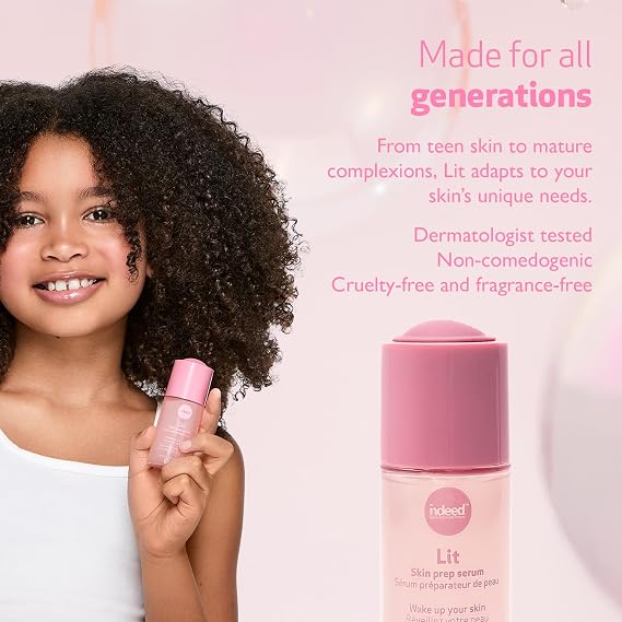 Indeed Labs Lit Skin Prep Serum for Makeup | Face Serum with Taurine for Radiance, Hydrating Hyaluronic Acid, Pore-Minimizing Niacinamide | Gentle Makeup Base Facial Moisturizer | All Ages, (30 mL)