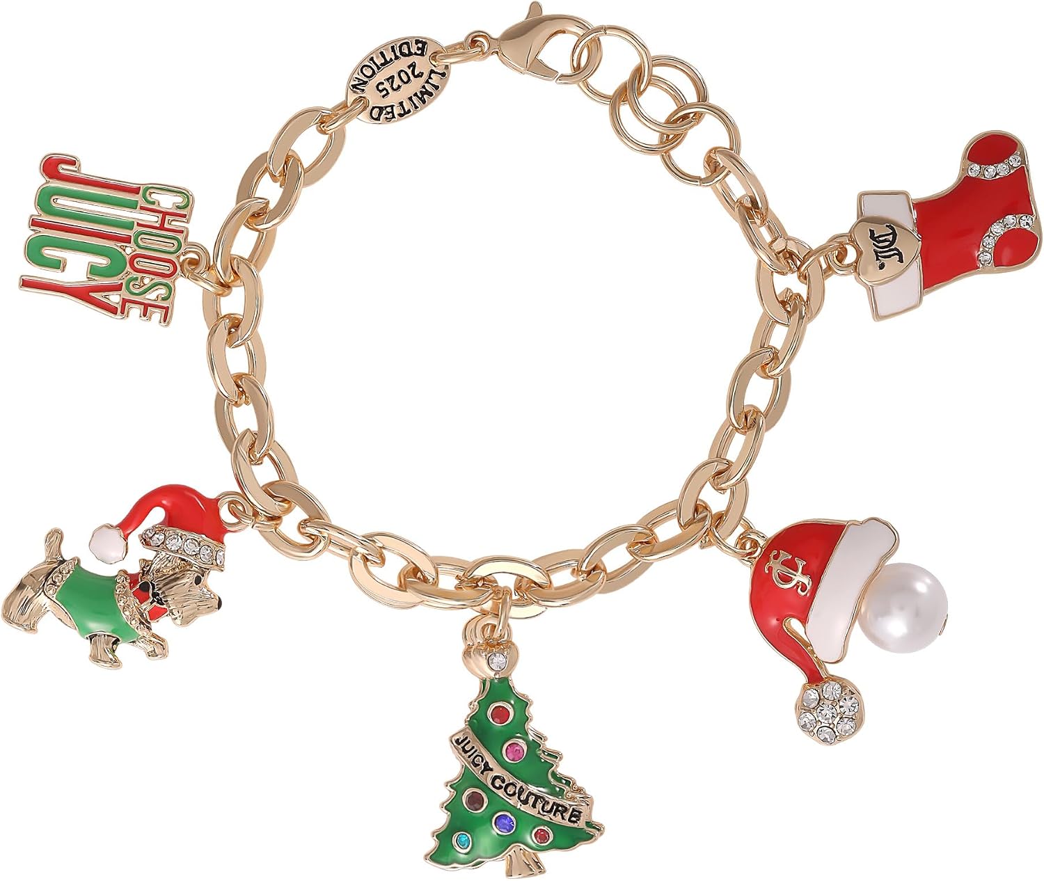 Juicy Couture Charm Bracelets for Women 7.5", Gold-Tone Chunky Bracelet with Novelty and Logo Charms