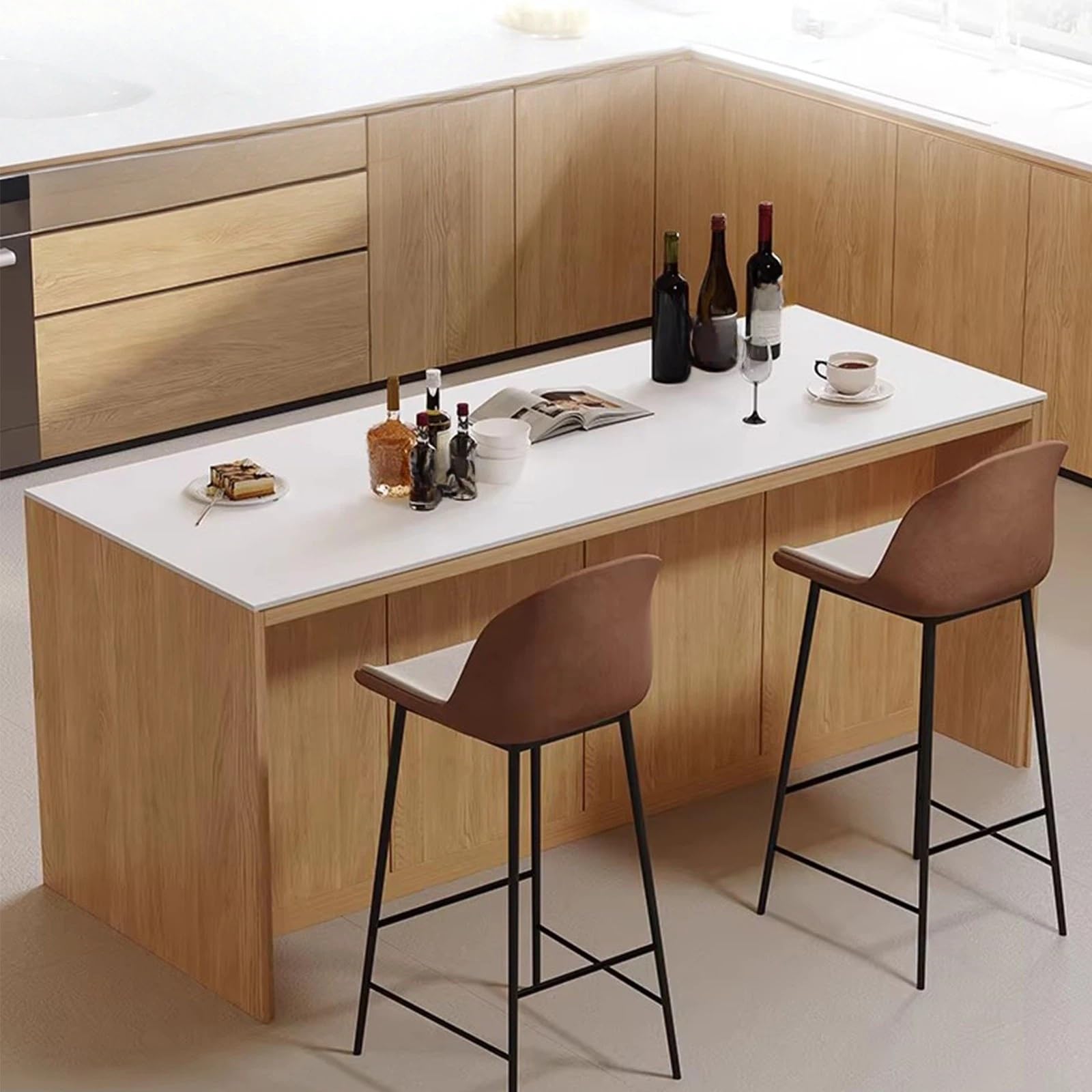 Zf9tBw5sH Unità cucina ad isola Isola cucina in legno con ripiani regolabili in pietra e maniglia nascosta