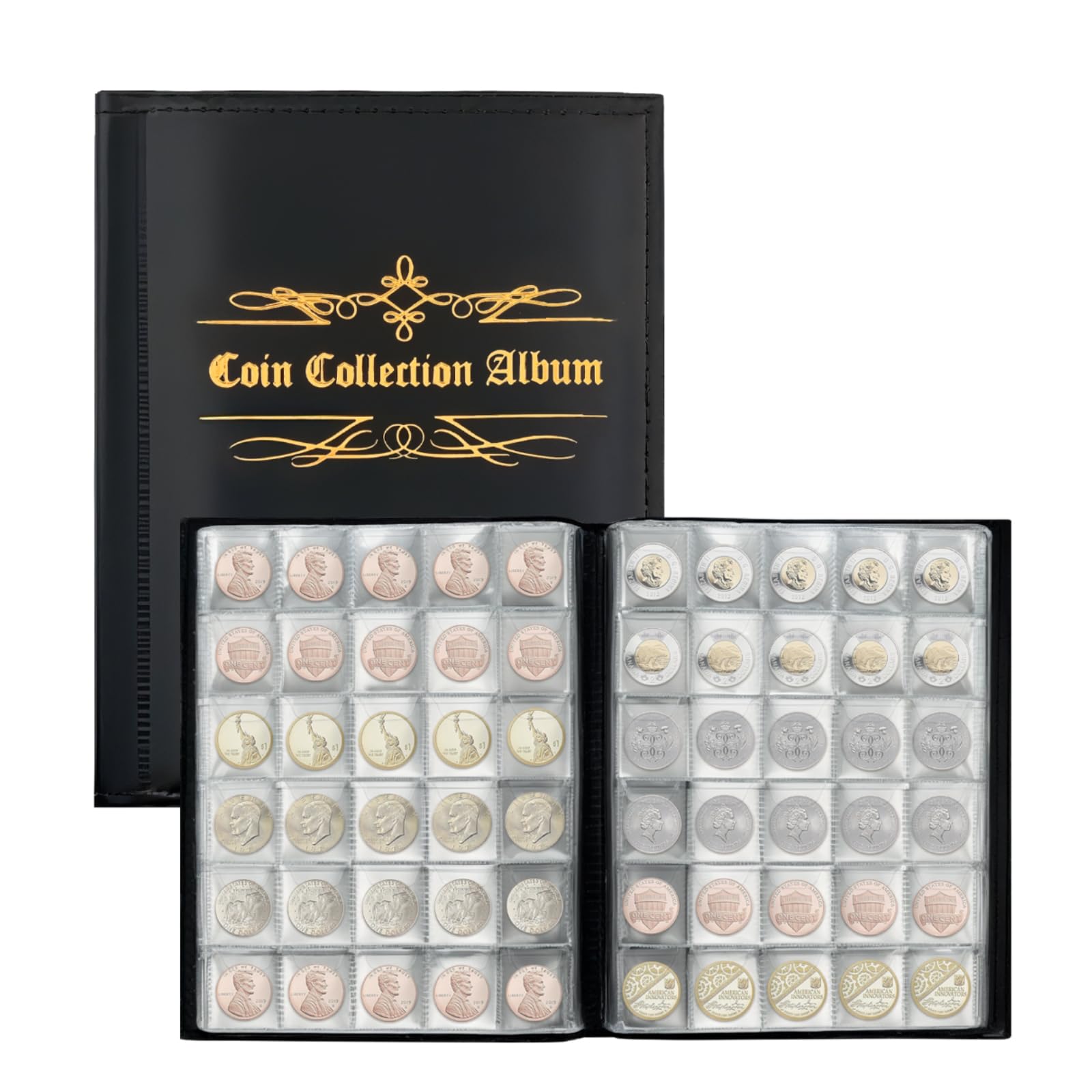 Album per Monete Porta Monete da Collezione: 480 Pezzi Raccoglitore Monete 2 Euro - Album di Monete - Album Portamonete - Per Monete Di Varie Dimensioni (Black)