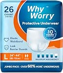 WhyWorry Incontinence Underwear for Women and Men, Disposable Adult Pull Ups with Maximum Absorbency, Adult Diaper Pants Overnight, Odor Control, Unisex, Large, 26 Count | Disposable Adult Pull Ups with Maximum Absorbency, Leakproof Adult Diaper Pant