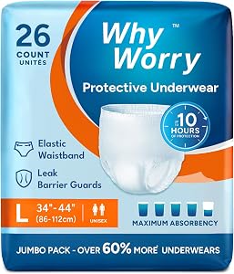WhyWorry Incontinence Underwear for Women and Men, Disposable Adult Pull Ups with Maximum Absorbency, Adult Diaper Pants Overnight, Odor Control, Unisex, Large, 26 Count | Disposable Adult Pull Ups with Maximum Absorbency, Leakproof Adult Diaper Pant
