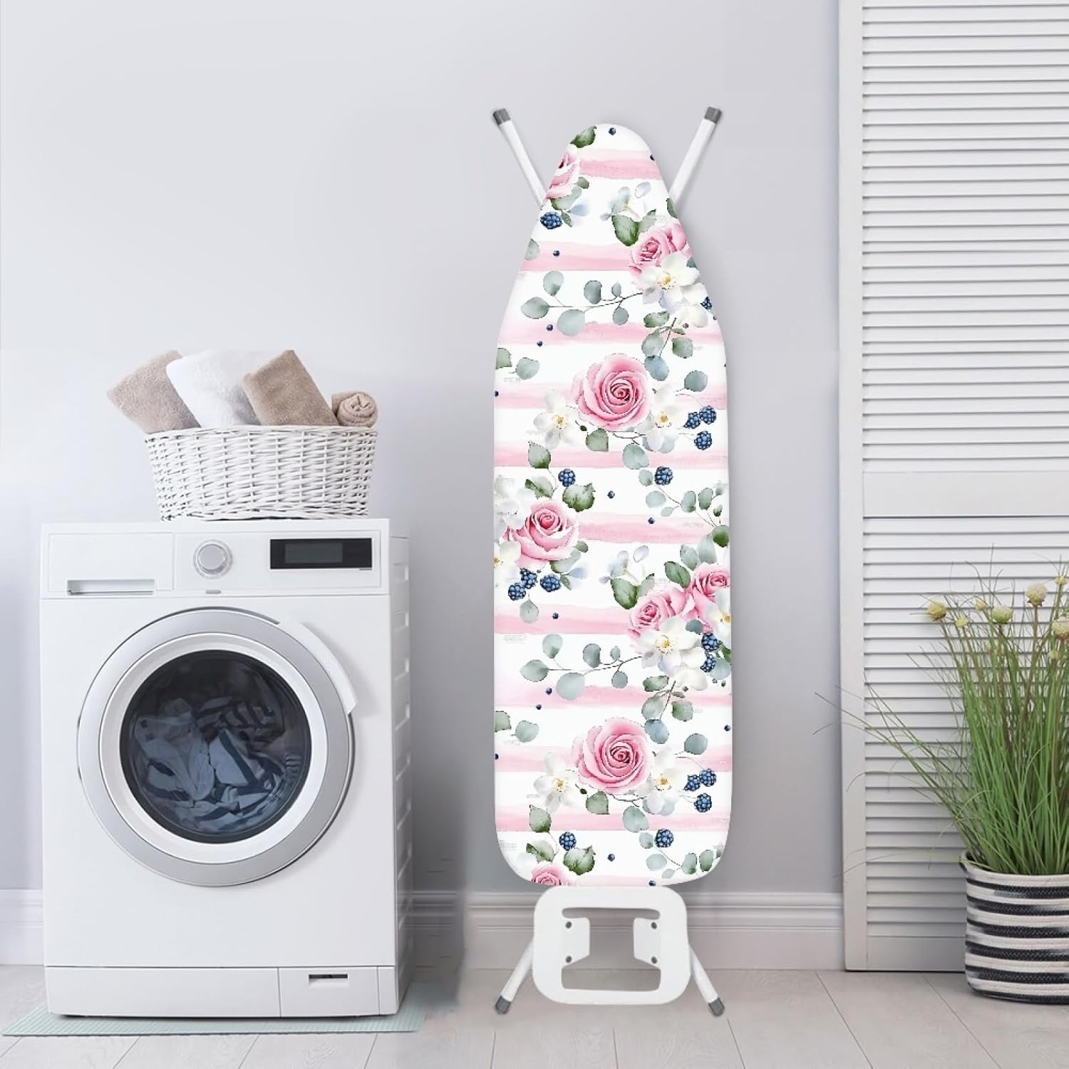 Ironing Board Cover 14x48 Rose Pink Plant Iron Board Cover with Padding Heat Reflective,Scorch Resistant Thick Padding,Snug Fit Non-Slip Nose Pocket Fastener Straps Elastic Edges