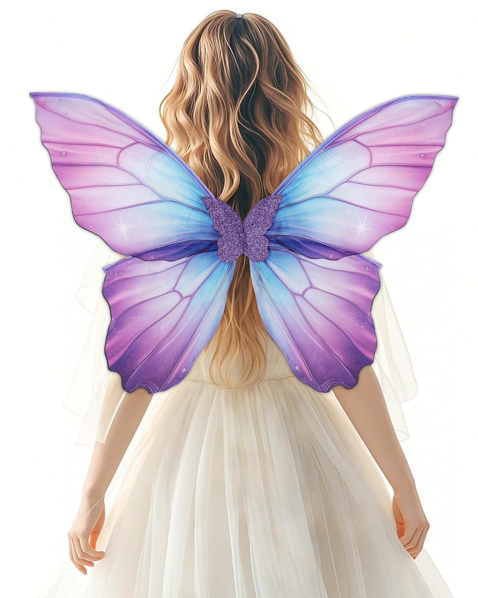 PartyforU Fairy Wings Adult Women Purple Blue Butterfly Wings Fancy Dress Costumes Carnival Halloween Costume Elf Cosplay Fancy Dress Fairycore Outfit