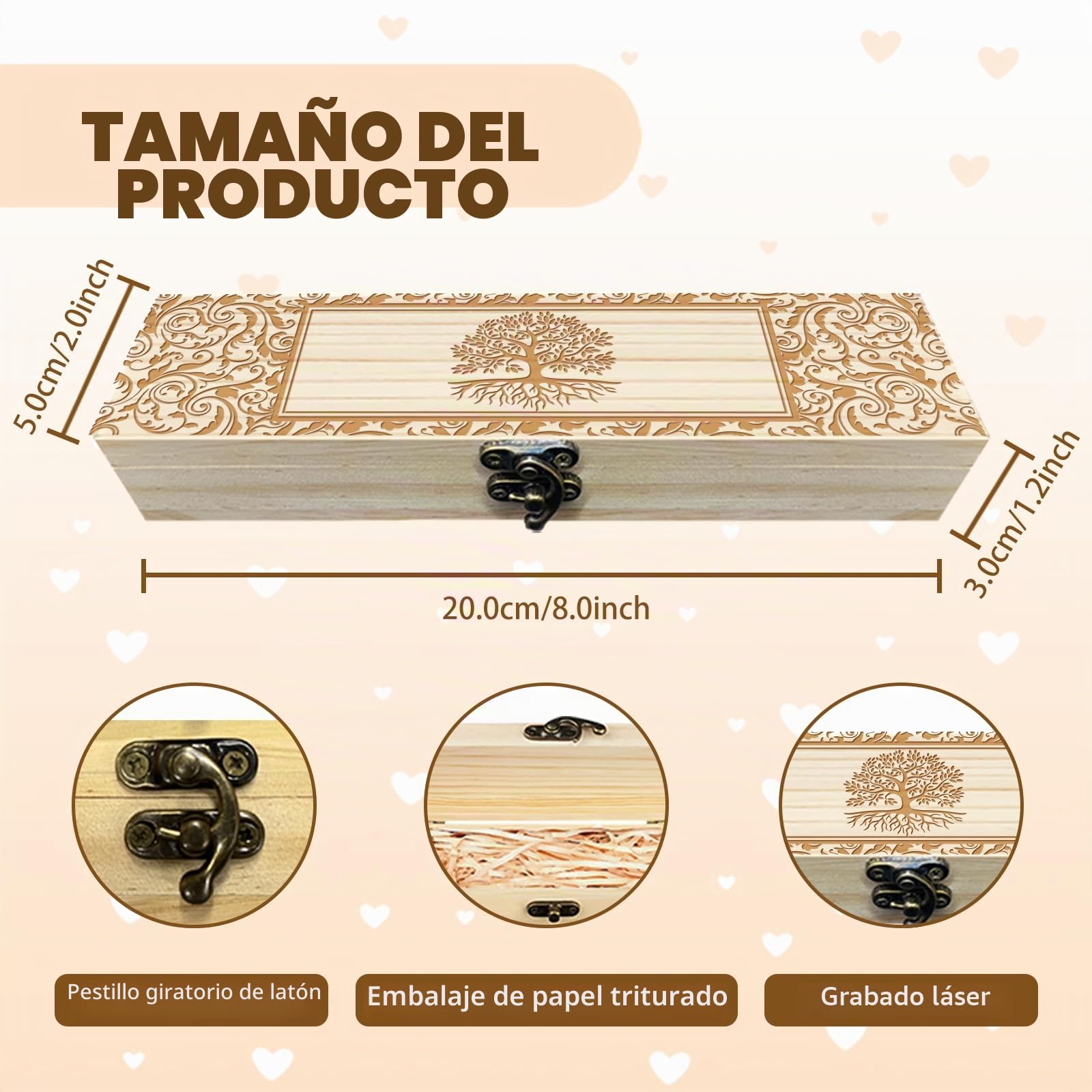 CHGCRAFT Árbol de la vida Caja de recuerdo de prueba de embarazo Tablero de época Caja de recuerdo de anuncio de embarazo de madera con cinta de rafia y regalos de anuncio de bloqueo, 8x2x1.2 pulgadas