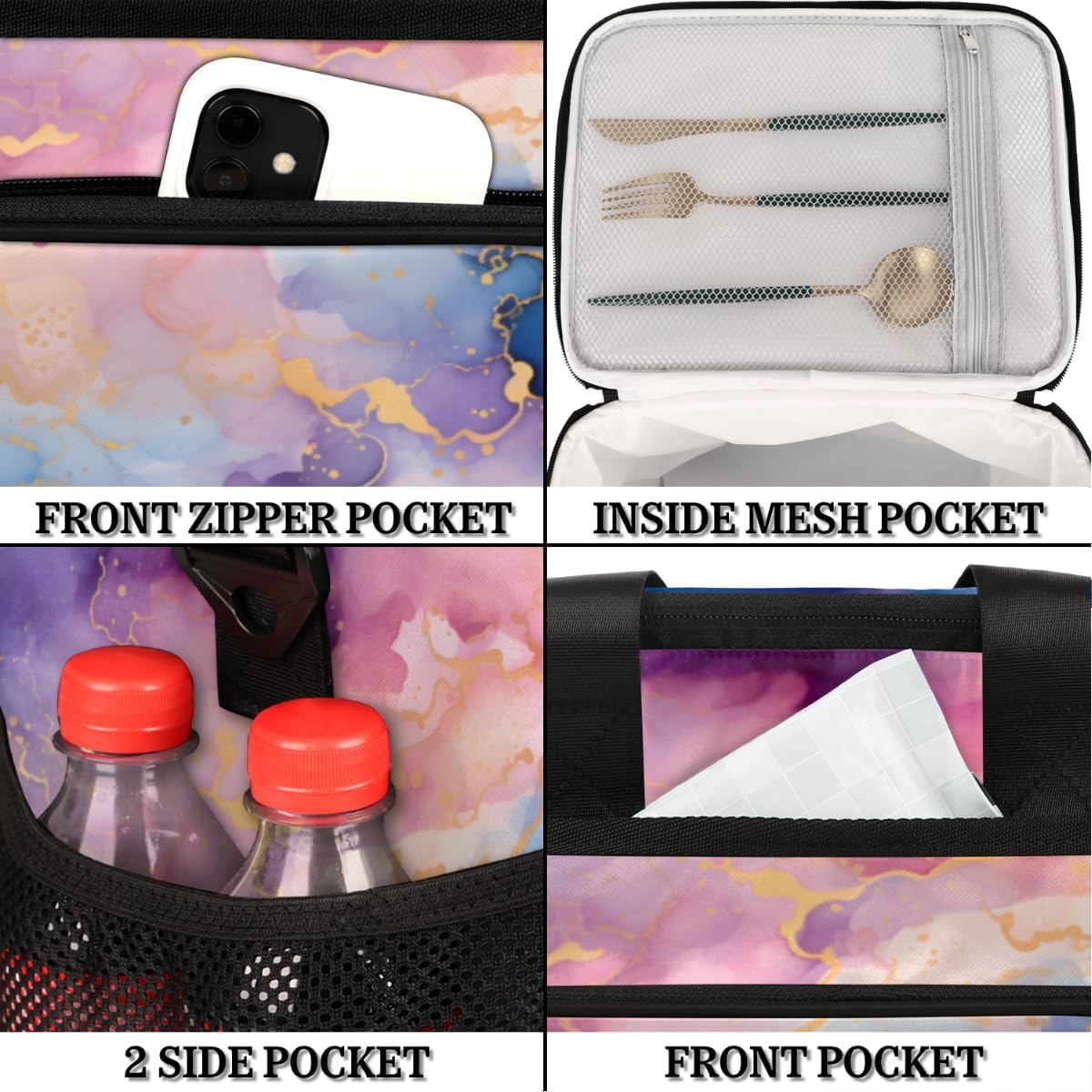 Color Mix Insulated Picnic Backpack Lunch Box for Women Men Picnic Basket Tote Lunch Bag Picnic Bag Portable Lunch Bags for Picnic, Beach, Work, Trip,Office, Camp Marble Texture