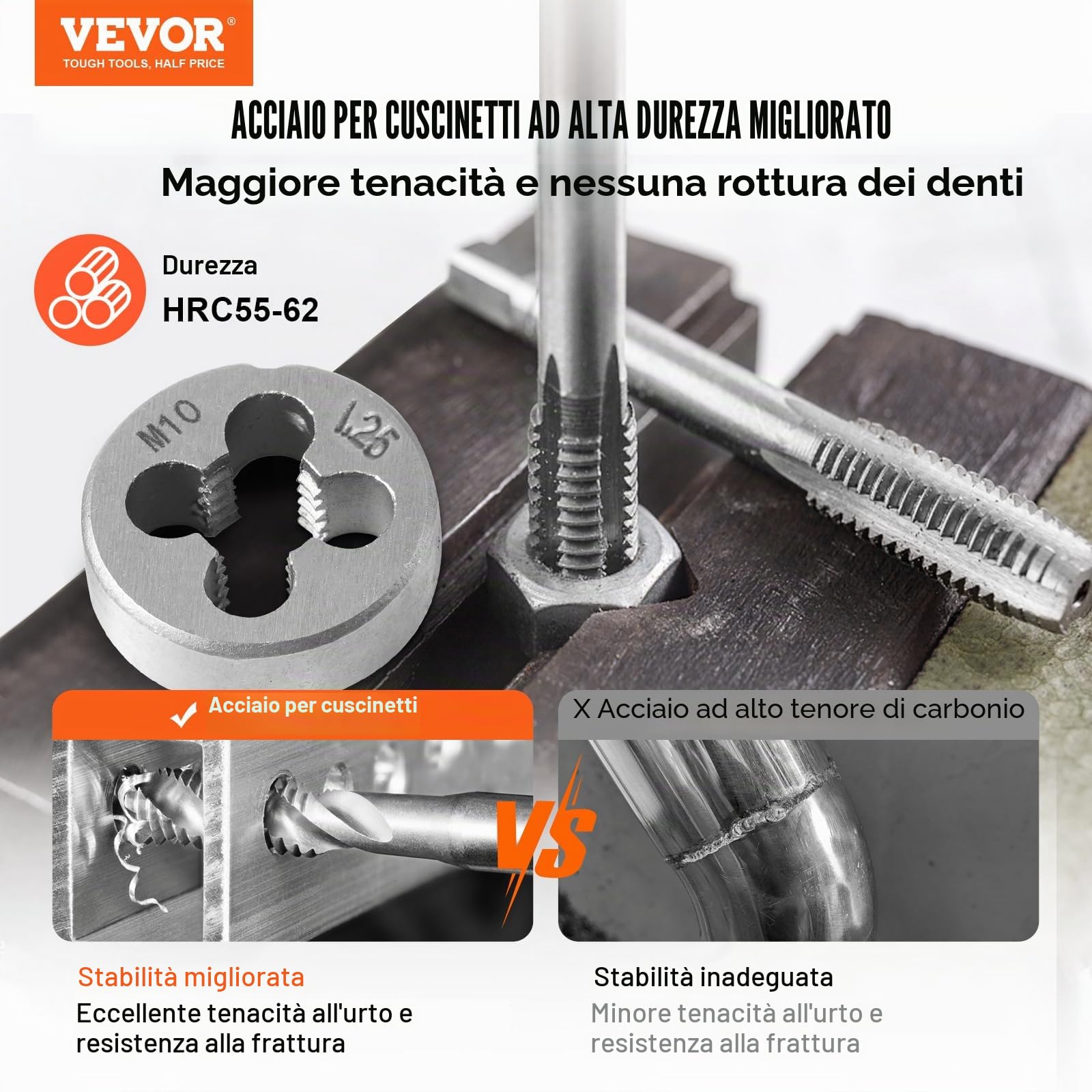 VEVOR Set di Filiere Maschi Utensili per Filettatura SAE 80 Pezzi in Totale, Set per Rubinetti Matrici in Lega di Zinco Utensili per Filettature in Valigetta Portatile, Set di Rubinetti Chiavi 80 Pz
