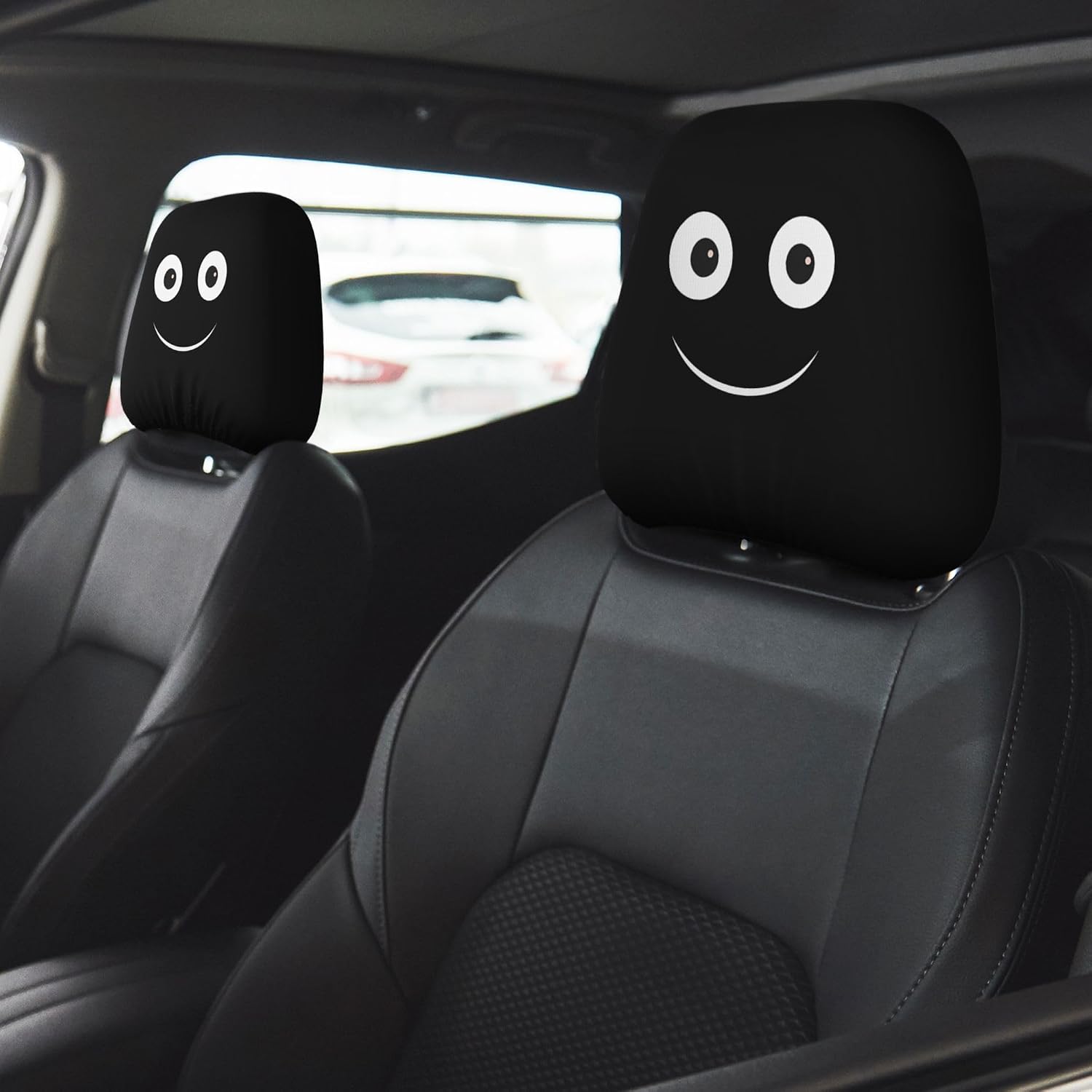 Funny Car Headrest Covers 2 Pack – Double-Sided Angry & Smile Face Design, Universal Stretch Seat Head Rest Protector for Cars, SUVs, Trucks image 4