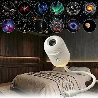 2-in-1 Galaxy Projector Night Light, USB Portable Starry Sky Night Light Projector for Bedroom, Adjustable Brightness, 360° Rotating, Mini LED Wall Lamp for Adults and Kids