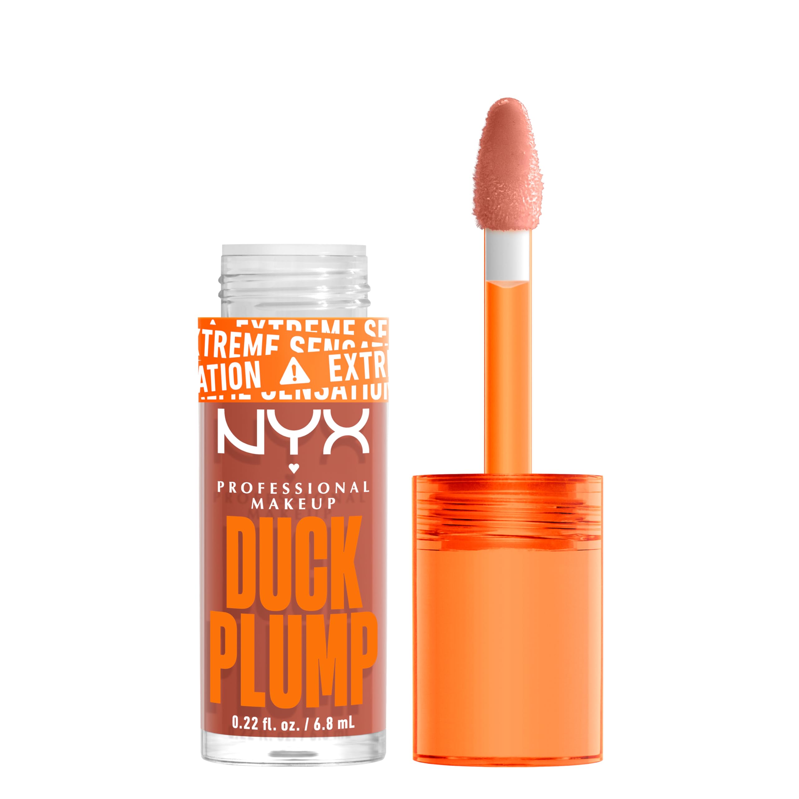 NYX Professional Makeup Lip Plumping Gloss, Intense Colour and High Pigmentation, With Extreme High Shine Finish, Infused with Spicy Ginger, Vegan Formula, Duck Plump, Apri-caught