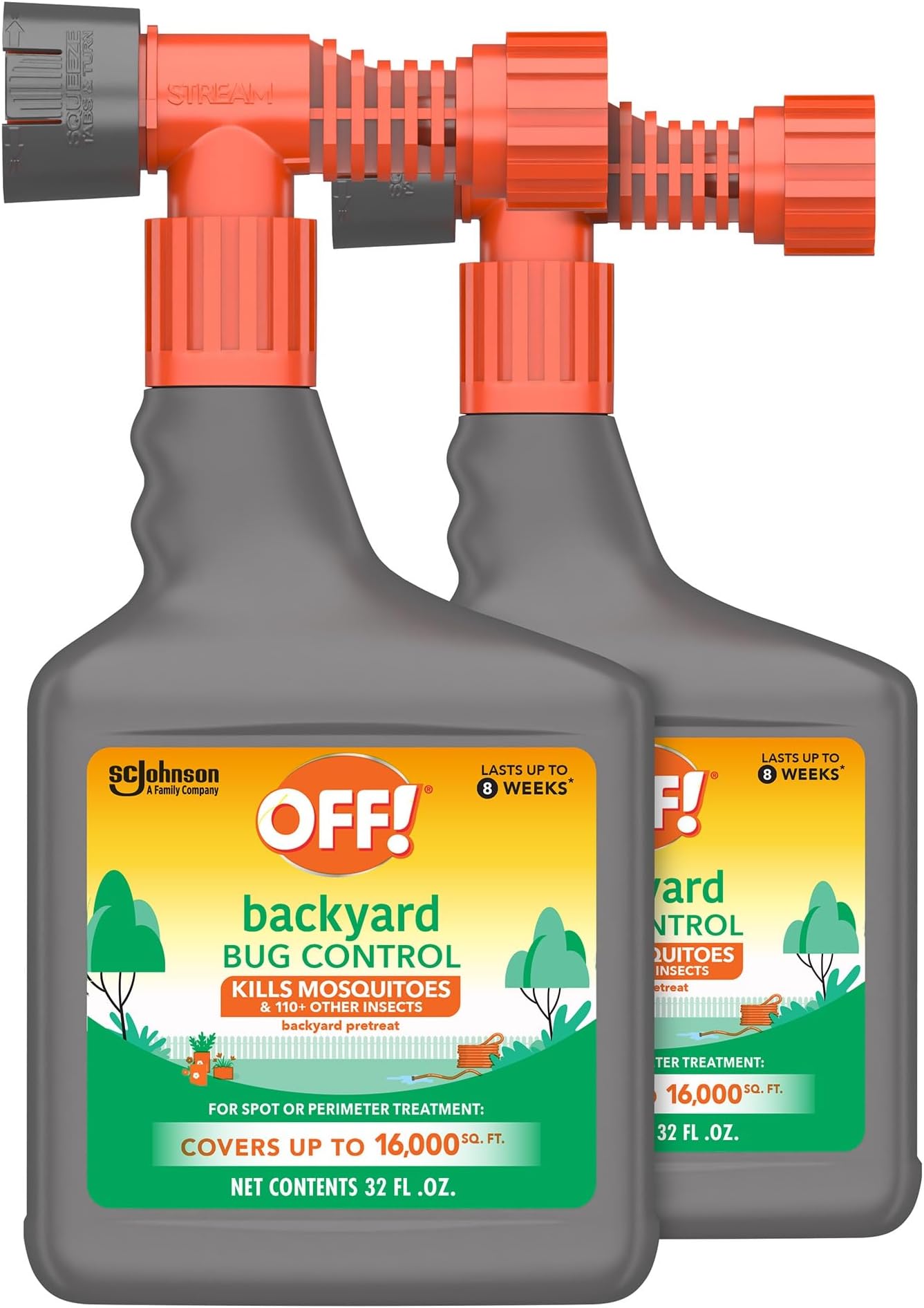 OFF! Backyard Bug Control Yard Pretreat Hose End Sprayer Kills and Repels Insects Covers up to 16,000 Square Feet Outdoor Use 32 Ounce (Pack of 2)