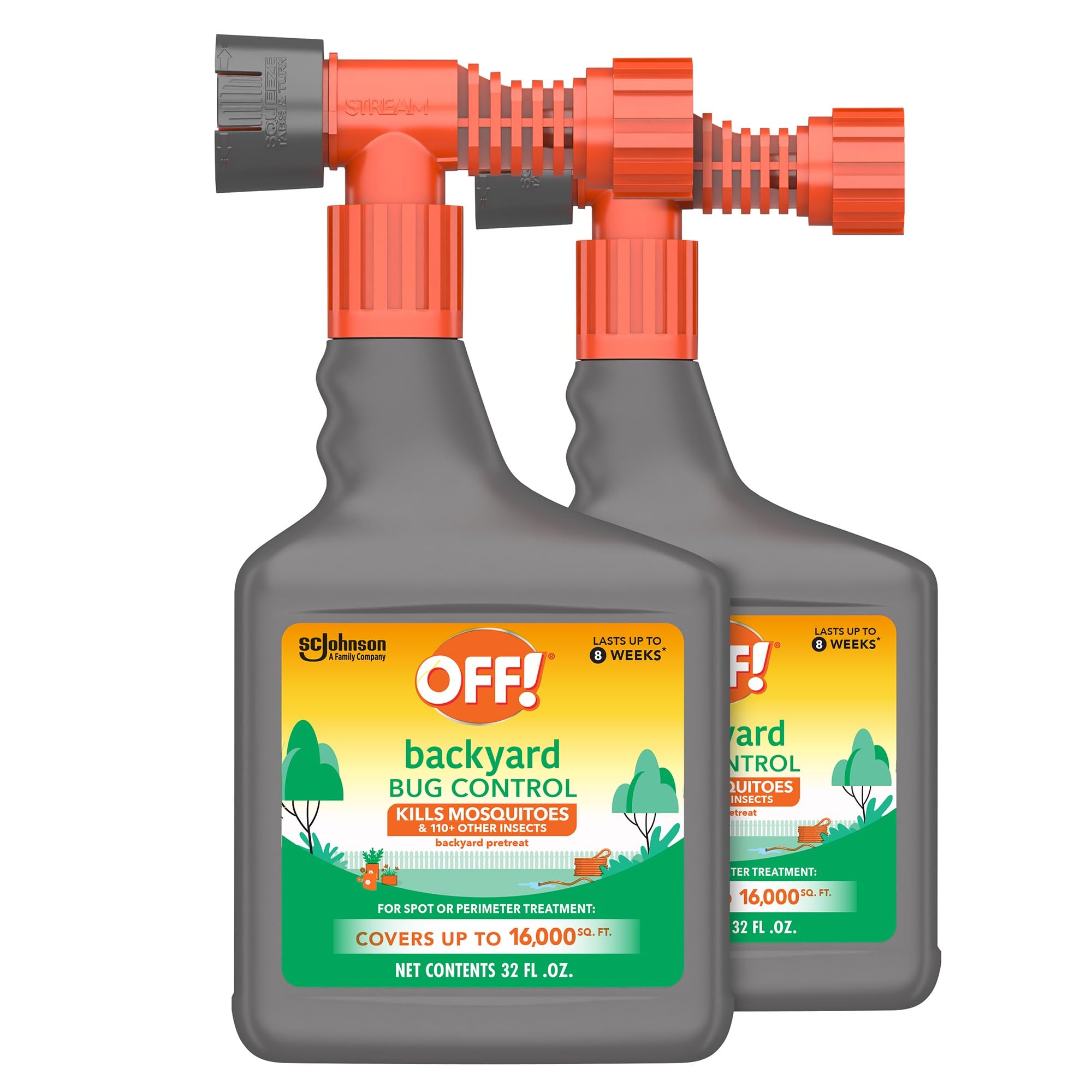OFF! Backyard Bug Control Yard Pretreat Hose End Sprayer Kills and Repels Insects Covers up to 16,000 Square Feet Outdoor Use 32 Ounce (Pack of 2)