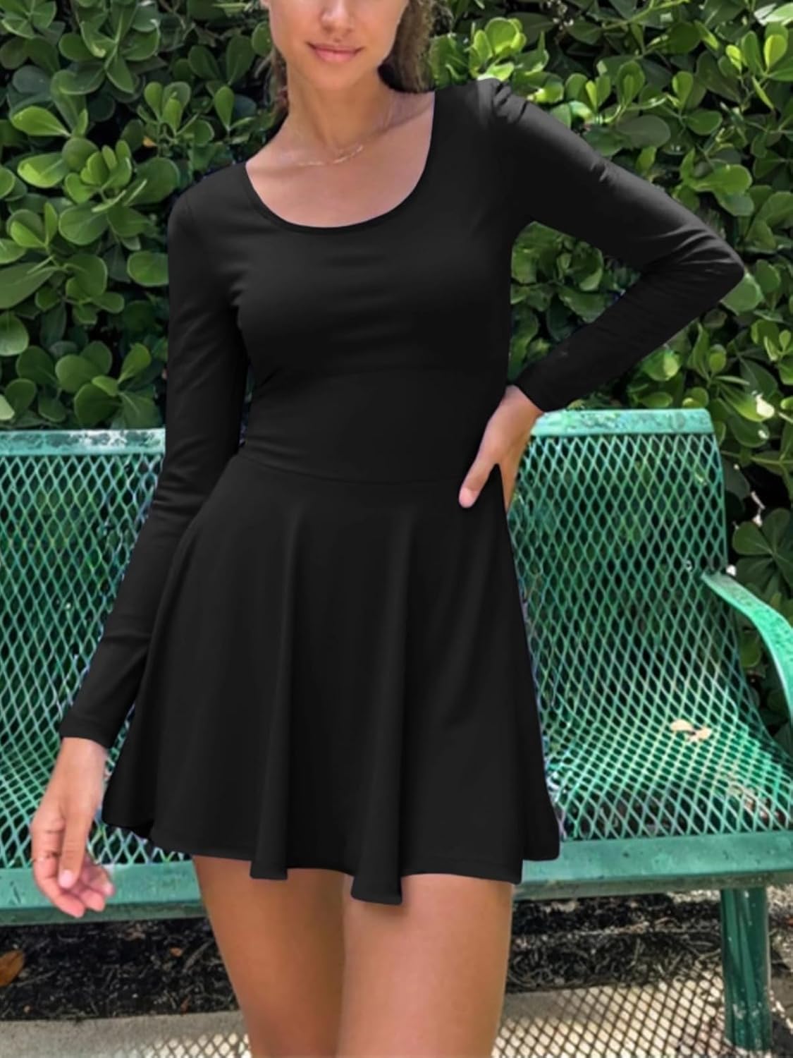 Fisoew Womens 2-in-1 Athletic Tennis Golf Dress Long Sleeve Underneath Workout Active Dresses with Built-in Shorts - Image 3