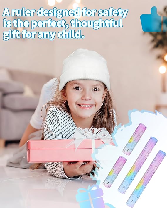 4 Pack Flexible Ruler Set, 12 Inch & 6 Inch Bendable Rulers for Kids, Soft Plastic Rulers with Dual-Sided cm/inch Scale, Gradient Color Flex Ruler for School, Home, Office