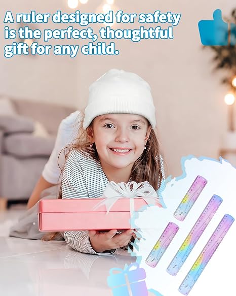 4 Pack Flexible Ruler Set, 12 Inch & 6 Inch Bendable Rulers for Kids, Soft Plastic Rulers with Dual-Sided cm/inch Scale, Gradient Color Flex Ruler for School, Home, Office