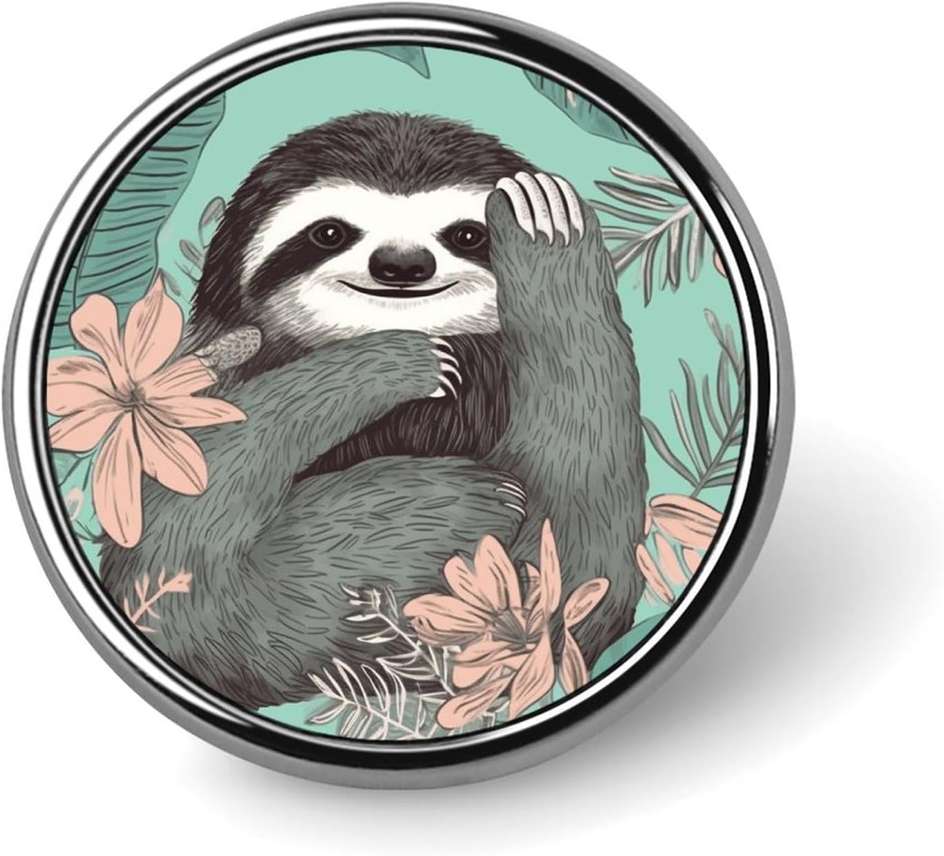 Animal Sloth Mint Green Lapel Pin Round Badge Brooch Pin for Clothes