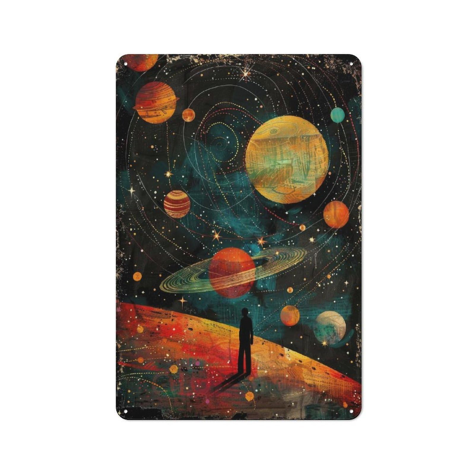 Junmoney Traveller Planets Tin Sign With Design 30X20cm, Garage Style Garage Wall Decor For Garage, Hobby Room, Office Or Man Cave