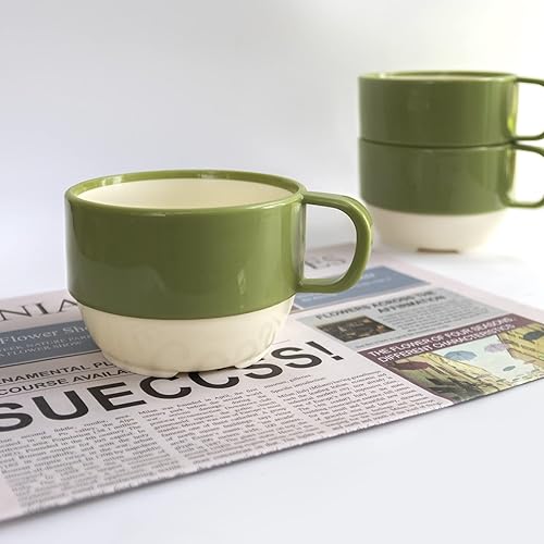 Vista 2 de Sicaluya Tazas de café de plástico apilables de 11 onzas con asa (paquete de 6), taza de fiesta ligera para niños y adultos y ancianos, aptas