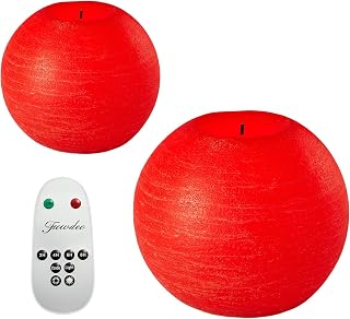 4" Flameless Ball Candles with Remote and Timer - Pack of 2 Real Wax LED Battery Operated Flickering Spherical Red Candles for Christmas Gift, Wedding, Holiday & Home Decor