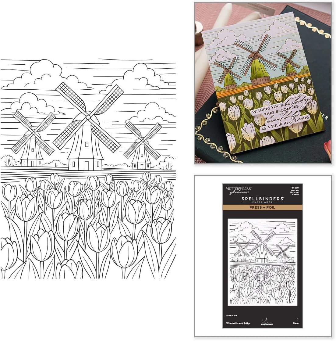 Spellbinders BP-360 Windmills and Tulips Press + Foil Plate by Yana Smakula