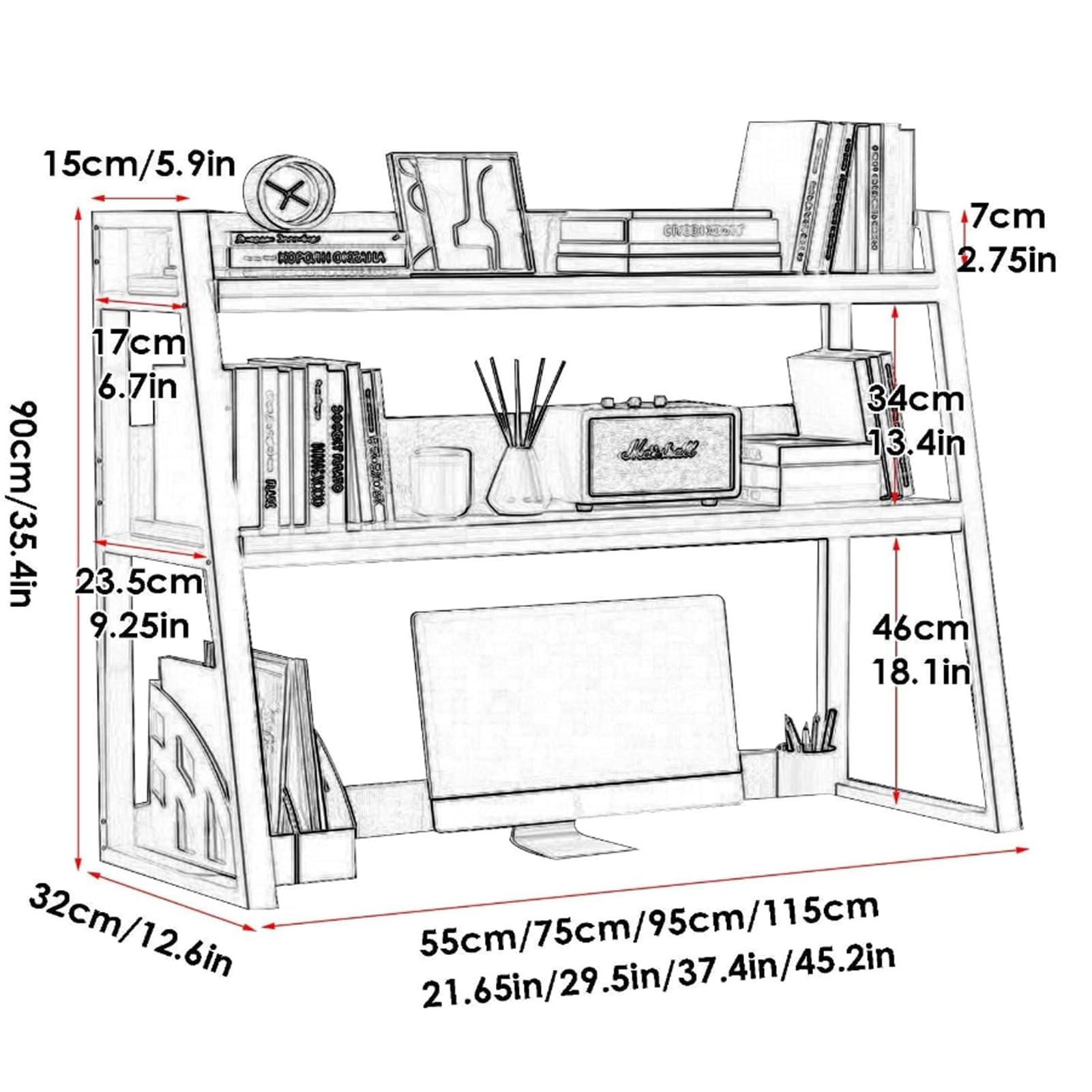 Organizer da scrivania con ripiano sopra monitor, 2 ripiani, scaffale per ufficio, scrivania per computer, libreria, portaoggetti verticale per piccole scrivanie, casa, ufficio, dormitorio, trucco
