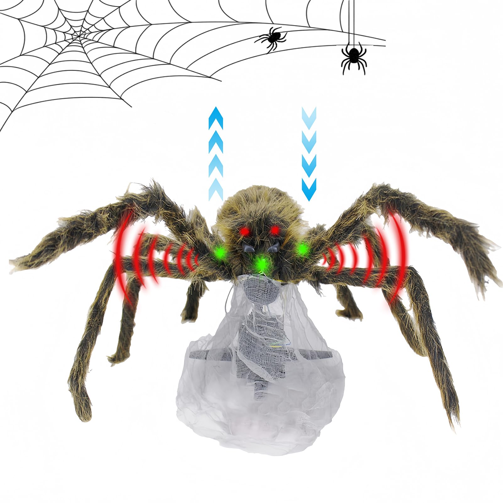 Halloween Spider Decorations, 30 Inch Brown Jumping Spider for Indoor and Outdoor Decoration, Halloween Spider that Jumps, Glows and Makes Sounds when Triggered