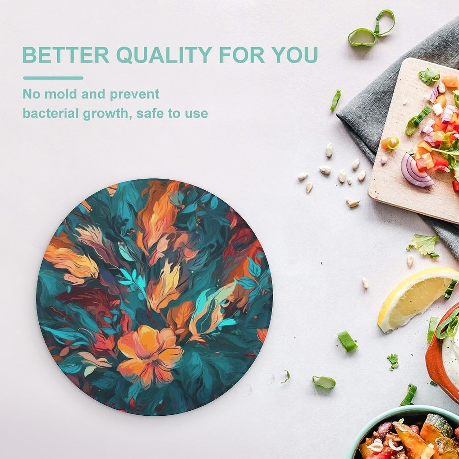 Floral Background Round Tempered Glass Cutting Board image 5