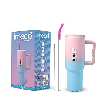 IMECO Tumbler Water Bottle with Lid & Straw 1.2L Stainless Steel Double Insulated Tumbler | Hot & Cold Drink, 100% Leakproof | Handle, Resuable Straw Sipper & Brush 1200ml | Ecosipper Ultra (Gradient)