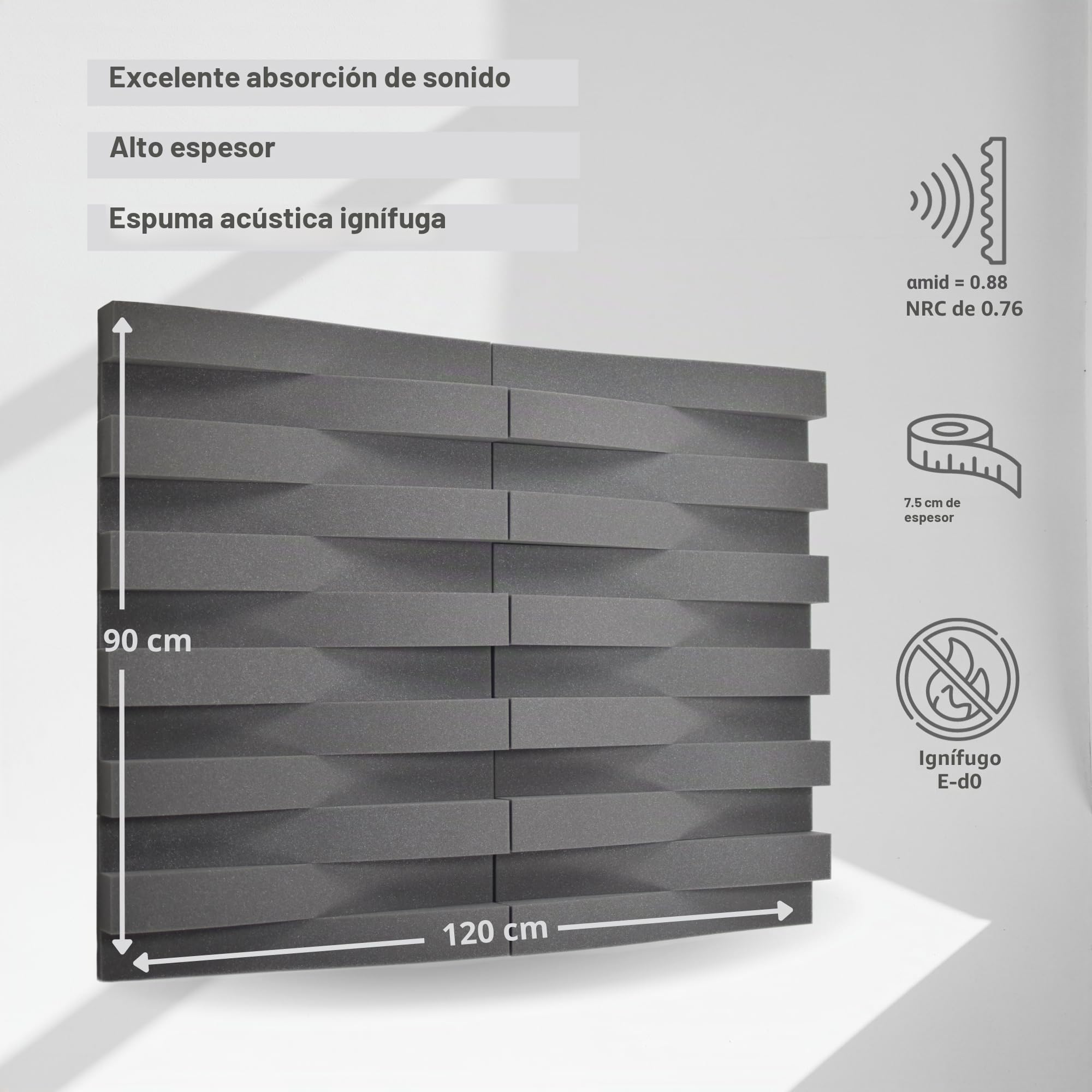 ACOUSPANEL Paneles Acústicos Decorativos de Espuma Acústica 24 Unidades 595x75x75 mm sin Comprimir para Gaming Podcast Youtubers Home Studio Color Gris Antracita