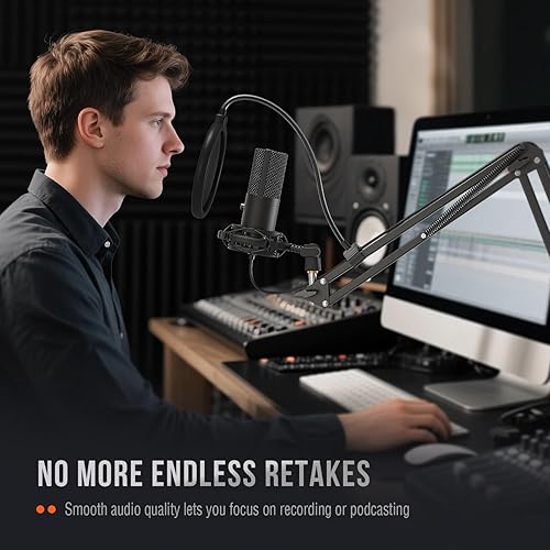 Miniatura 8 de FIFINE Micrófono USB de condensador de estudio, kit de micrófono para computadora con brazo de brazo ajustable, soporte de choque para instrumentos,