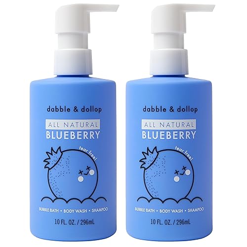 Dabble & Dollop Blueberry Body Wash & Shampoo - Baño de burbujas natural 3 en 1 para niños, fabricado en Estados Unidos, sin parabenos ni sulfatos,