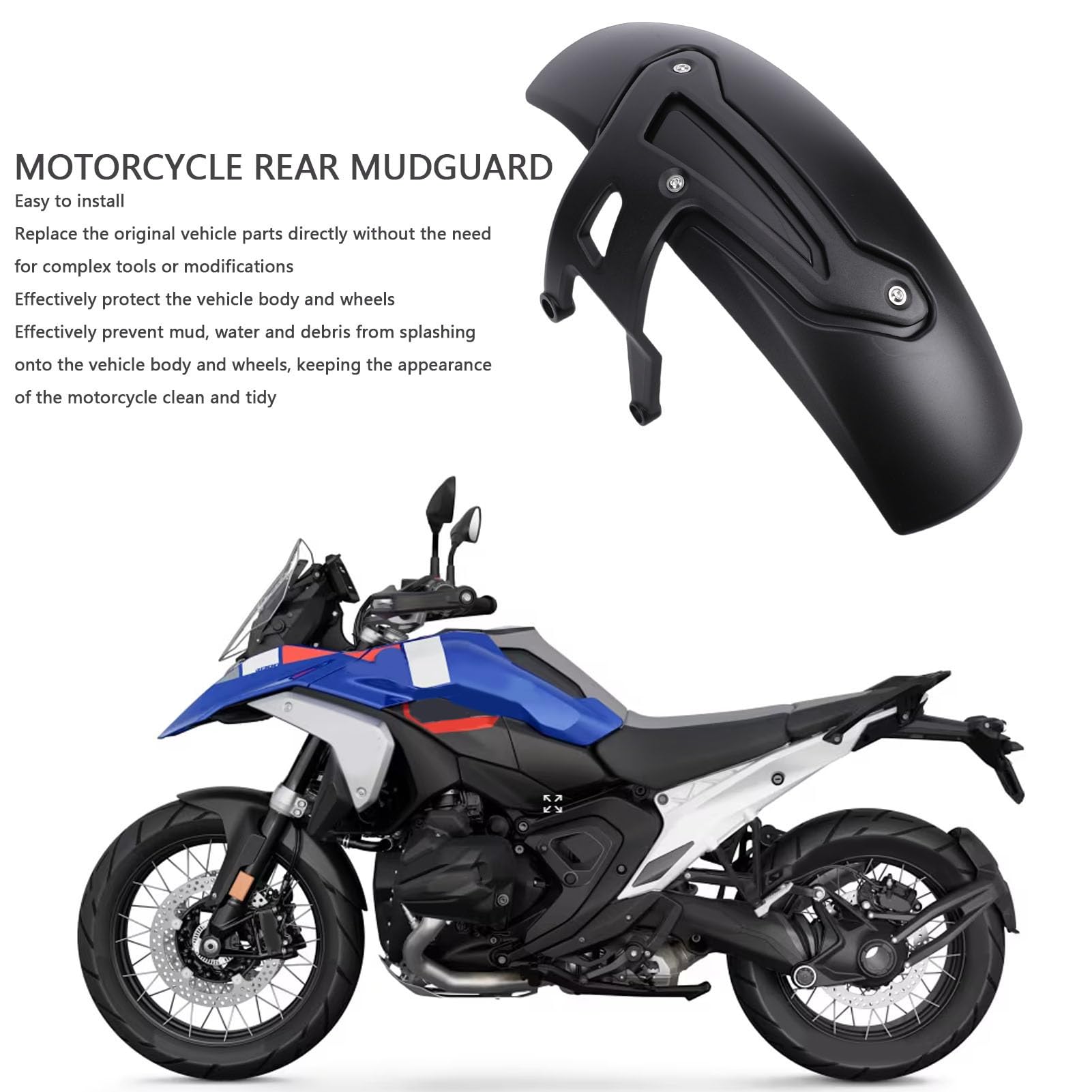 KIMISS Tylny Błotnik Motocyklowy, Osłona Przed Zachlapaniem Tylnego Koła, Czarna Tylna Osłona Ochronna, Wymiana z Czarnym Wspornikiem dla 2023+ i Adventure 2024+