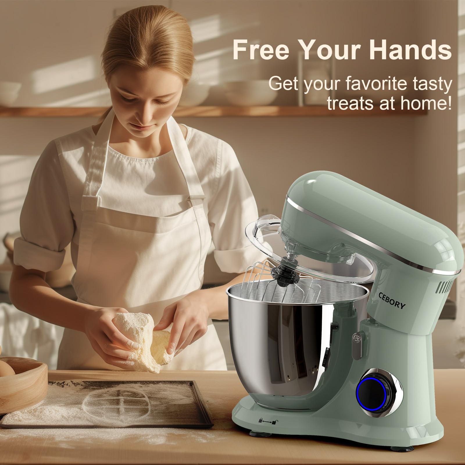 CEBORY 3-IN-1 Electric Stand Mixer, 6.5QT Bowl 660W 10-Speed Kitchen Mixer, Household Food Mixers include Dough Hook, Beater and Whisk, Bread Cake Mixer for Baking and Most Home Cooks,