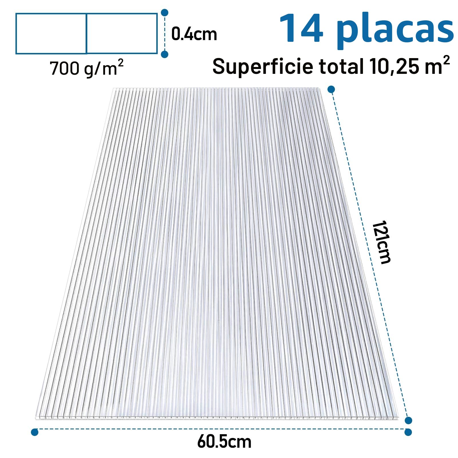Placas de policarbonato para cámaras huecas, 14 unidades, 4 mm, planchas huecas, 60,5 x 121 cm, placas de invernadero de 10,25 m², láminas dobles transparentes para invernadero, jardín