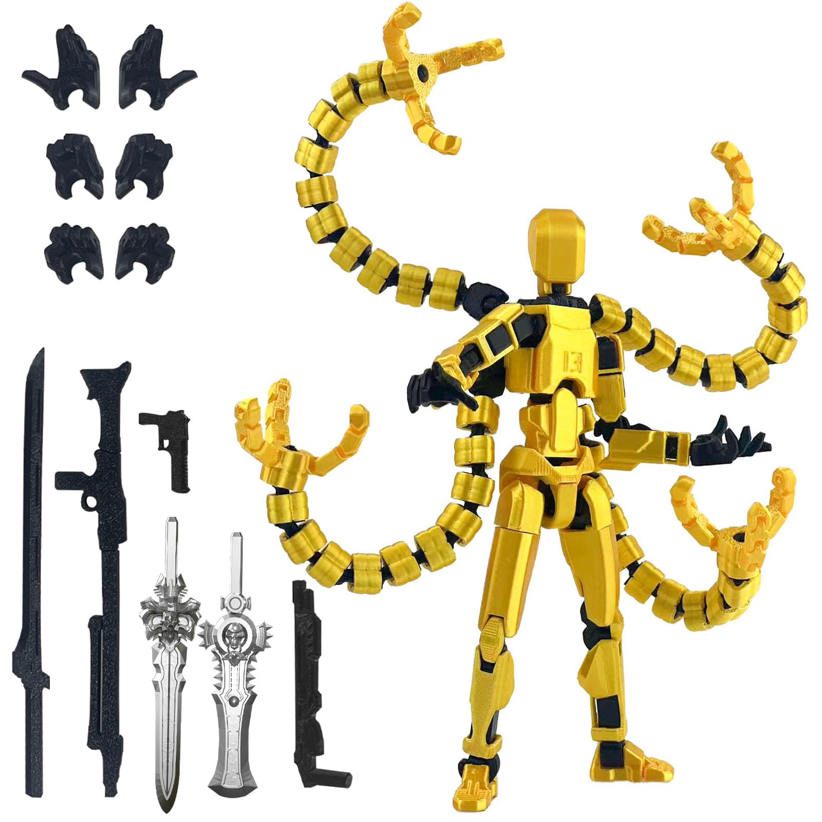 Already Assembled T13 Action Figure Accessories, T13 Multi-Jointed Movable,for Collectors Desktop Decorations t-13 Movability 3D Printed Toys (Yellow,