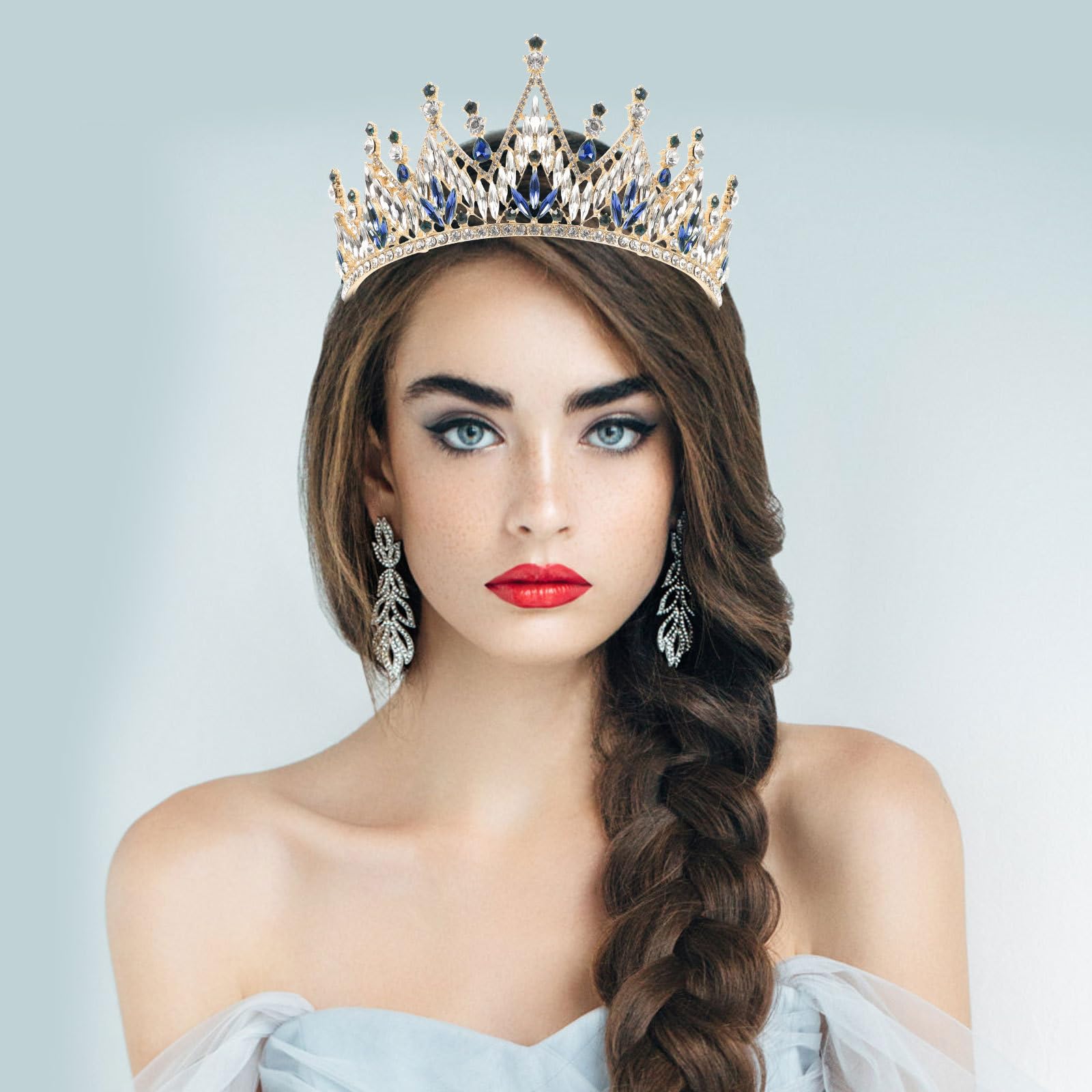 Tiara de Boda Azul Estilo Barroco para Novia Aleación Elegante y Decoración Cabello en Bodas y Fiestas