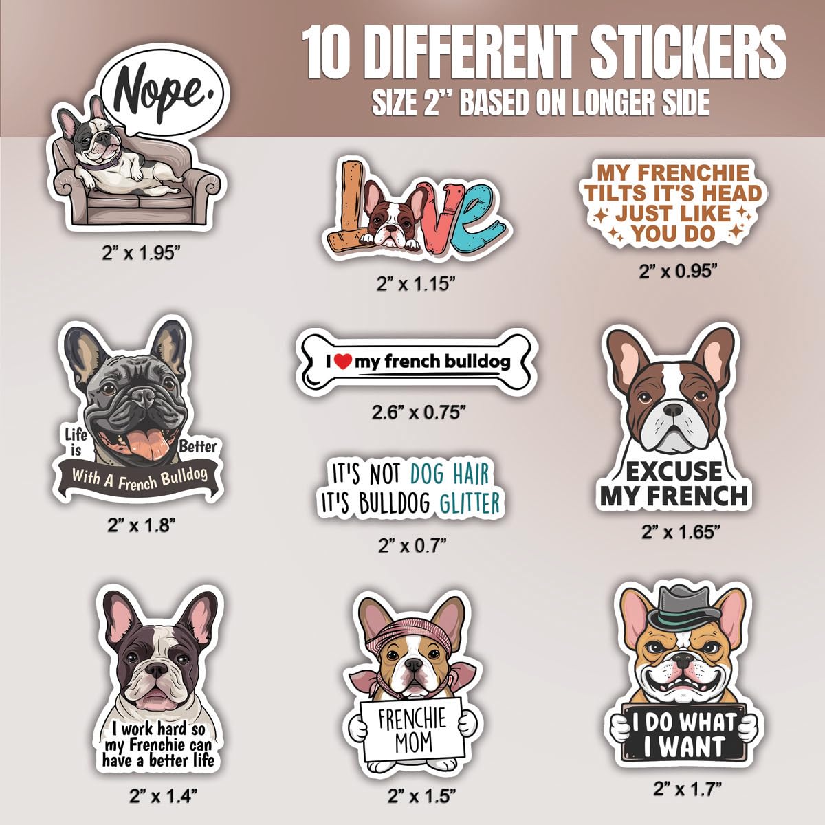 10pcs French Bulldog Sticker Sheet - Cute Vinyl Decals For Laptops, Water Bottles & More